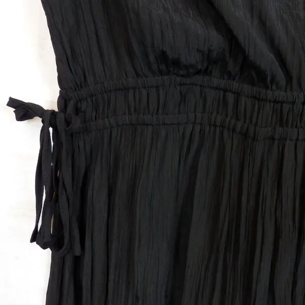 Zara Jumpsuit Womens M Black Sleeveless V-Neck Wrinkled Satin Effect Wide Legs - Image 6