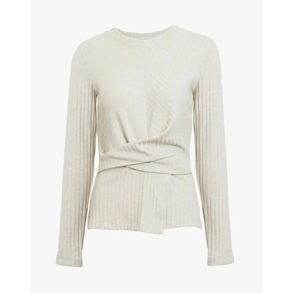 Tanya Taylor Kelsey Rib Knit Twist Front Long Sleeve Top‎ Beige M - Image 5
