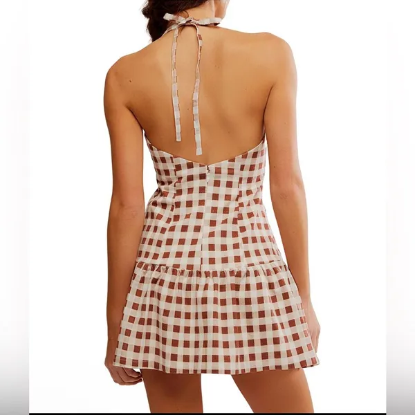 Free People Cecil Checker Print Halter Neck Mini Dress - Image 2