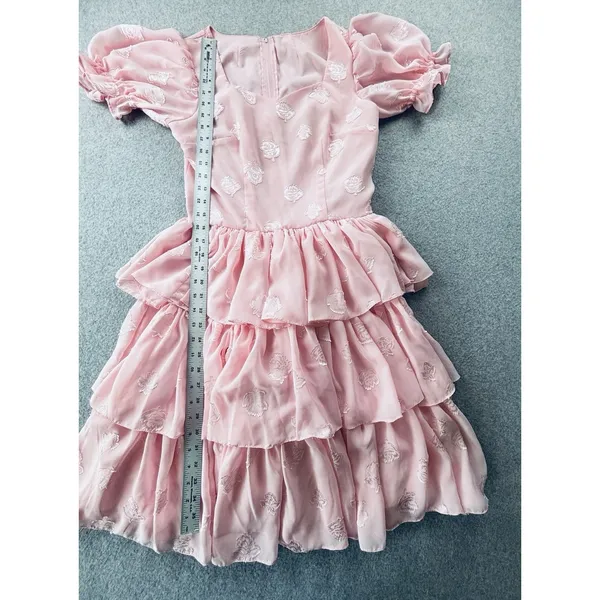 Vintage Womens Dance Dress Prairie Western Cottagecore Bubblegum Pink Ruffles - Image 4