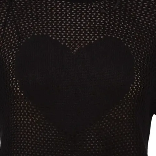 No Boundaries Womens Sweater Size S Black Soot Heart Mesh Open Knit Gothcore - Image 7