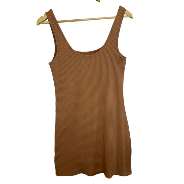 Abercrombie & Fitch Brown Tan Ribbed Knit Sleeveless Tank Mini Dress Womens Sz M - Image 2