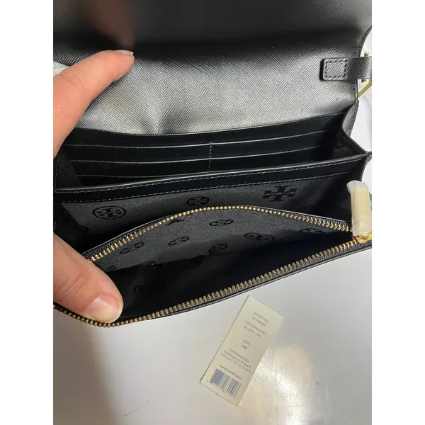 Tory‎ Burch Robinson chain wallet black & maroon saffiano leather brand new! - Image 4