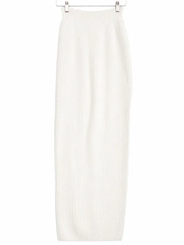 Naked Wardrobe Ribbed Side Slit Maxi Skirt in White Size Medium NWT - Image 2