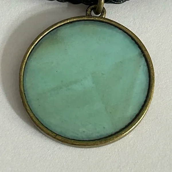 Avon Black and Antique Gold Braided 3” Bracelet Turquoise Color Pendant - Image 3