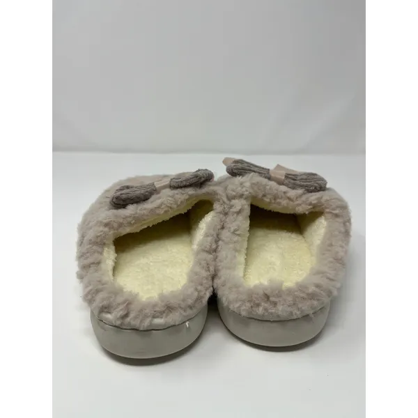 Womens Taupe Fuzzy Faux Fur Scuff Slippers Double Bow Detail Women 8 Soft Girl - Image 4