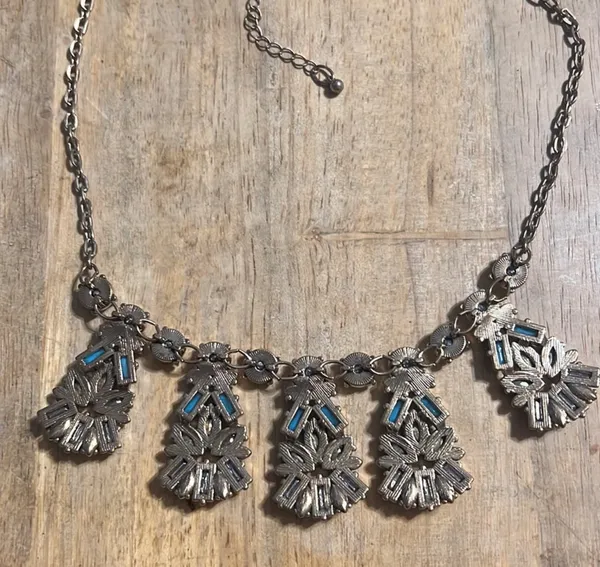 Statement Rhinestone Necklace Blue - Image 3