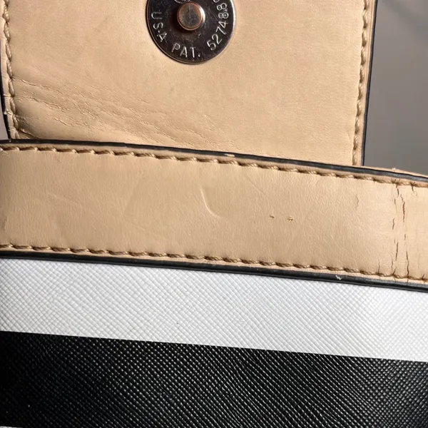 Guess Black White Stripe Tote‎ Bag Beige Trim Interior Leopard Print - Image 7