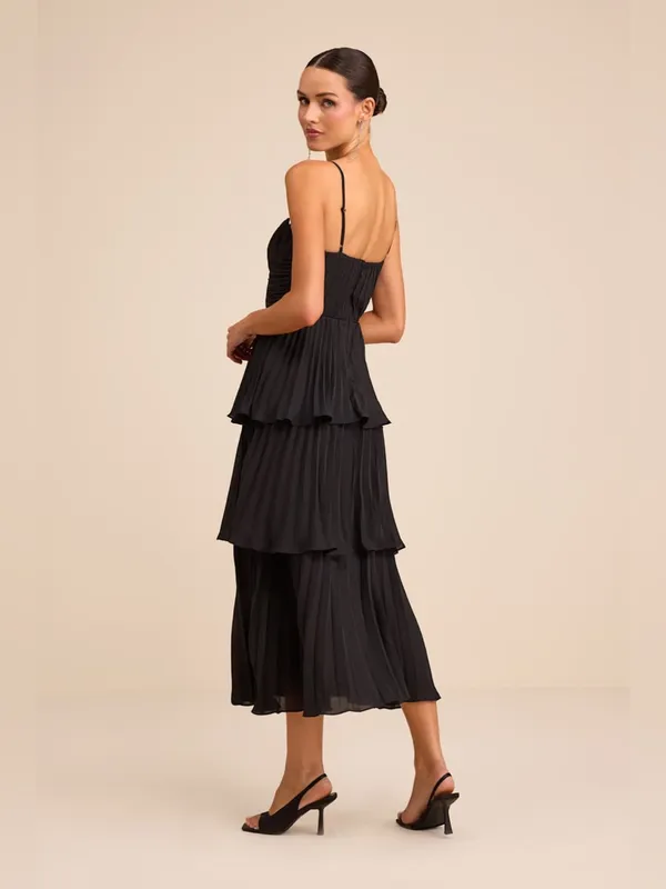 LULU’S Cascading Crush Black Tiered Bustier Midi Dress - Image 4