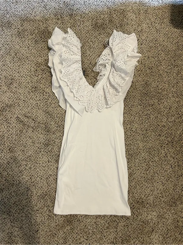 Zara White Eyelet Ruffle Mini Dress - Image 3