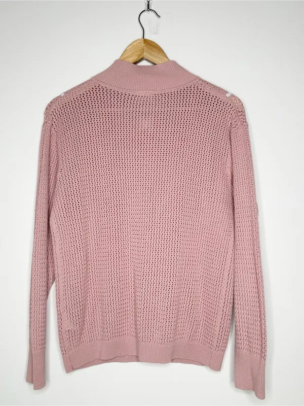 Varley Calva Knit Half-Zip Cotton Sweater Pink Size Small - Image 8