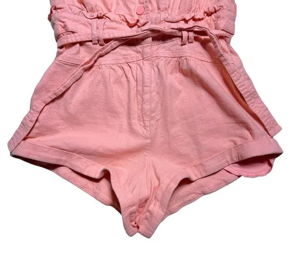 For Love & Lemons Pink Millie Linen Blend Romper in Mango US XS - Image 3