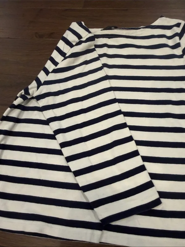 J. Crew Navy and White Striped Boatneck 3/4 Sleeve Top Large C60-034 - Image 5