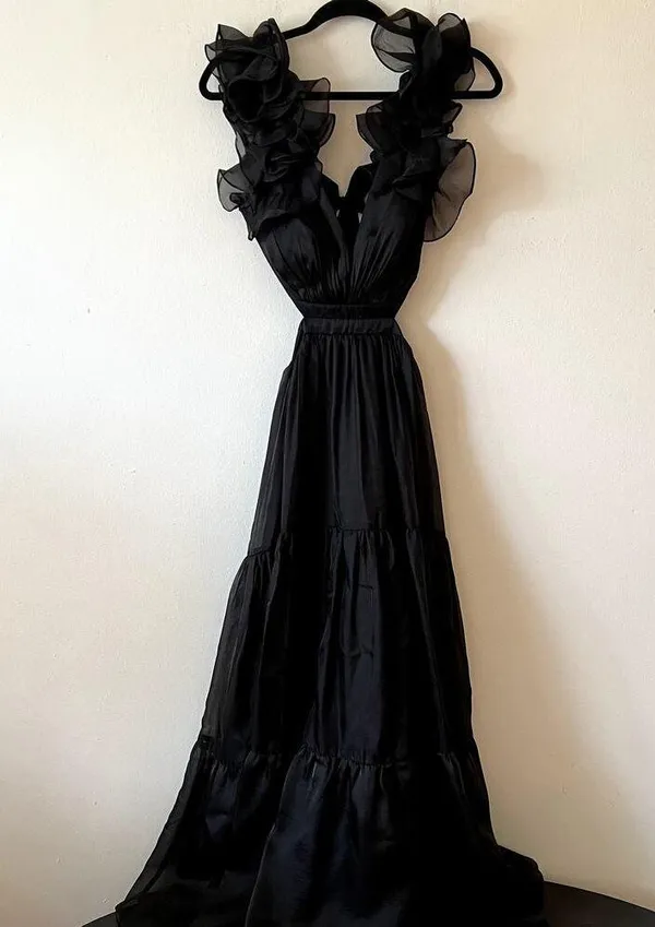 Mac Duggal Plunge Neck Cutout Empire Waist Organza Gown Maxi Dress size 2 C0 - Image 7