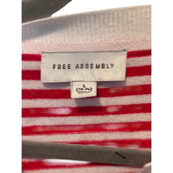 Free Assembly Women's Red & White Striped Cardigan Sweater L 12-14 - Image 4