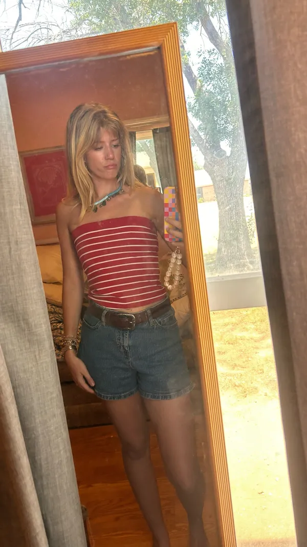 Red and white striped bando top - Image 2