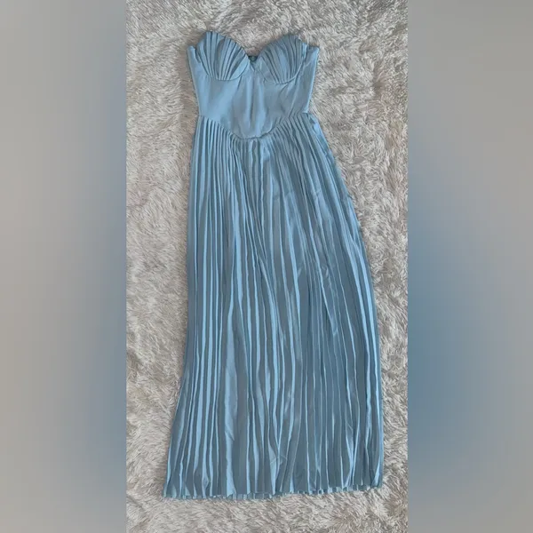 NWOT House Of CB MARCELLA ocean blue pleated maxi dress sz XS - Image 2