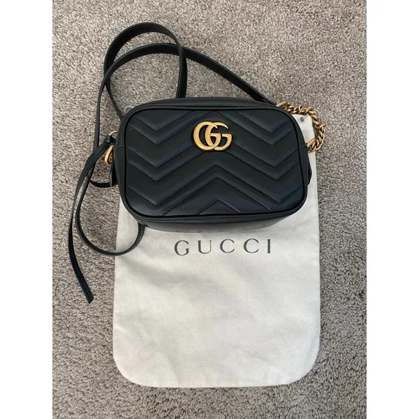 Gucci GG Marmont Mini Camera Bag Black Matelassé Leather Crossbody - Image 3