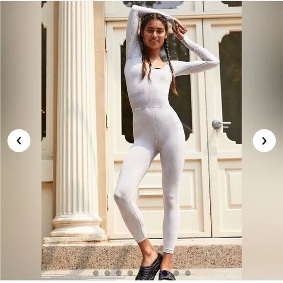 Free People Movement XS Good Karma Long Sleeve Long Sleeve Jumpsuit Ice‎ Grey - Image 4
