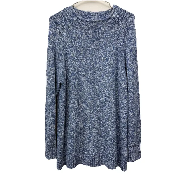 LL Bean Blue Cotton Ragg Funnelneck Pullover Tunic Sweater Size XL‎ - Image 5