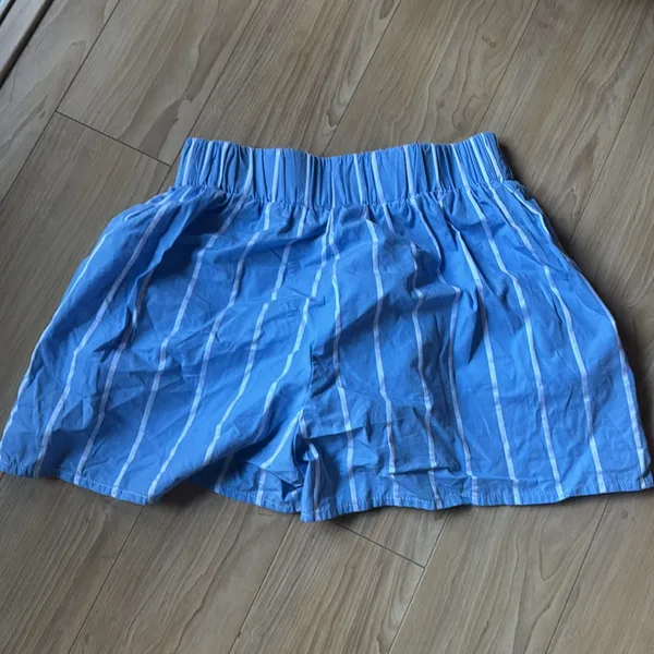 Blue and White Athletic Shorts with Pinstripes - Image 3