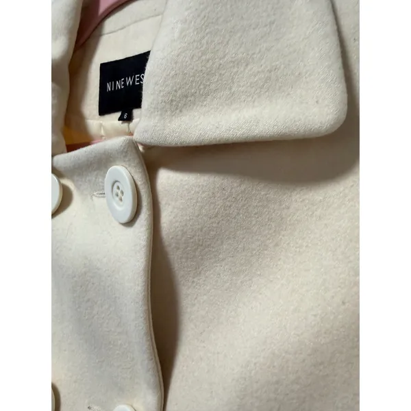 Nine West Womens Cream Wool Blend Double Breasted Cropped Pea Coat Jacket Size 6 - Image 7