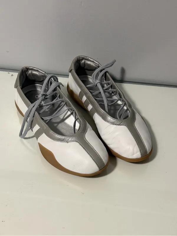 adidas White and Silver Lace-Up Ballet-Style Sneakers - Image 2