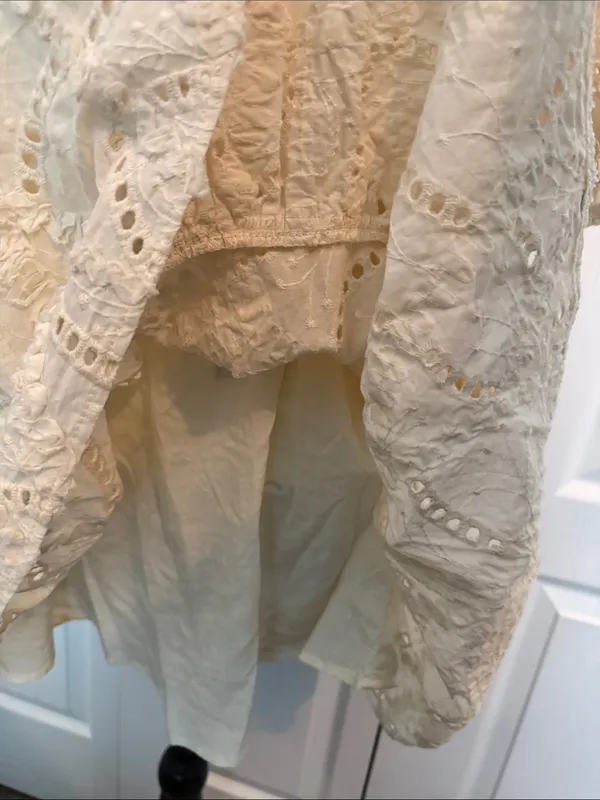 Arose Studio Cream Eyelet Lace Tie-Neck Puff Sleeve Dress - Image 6