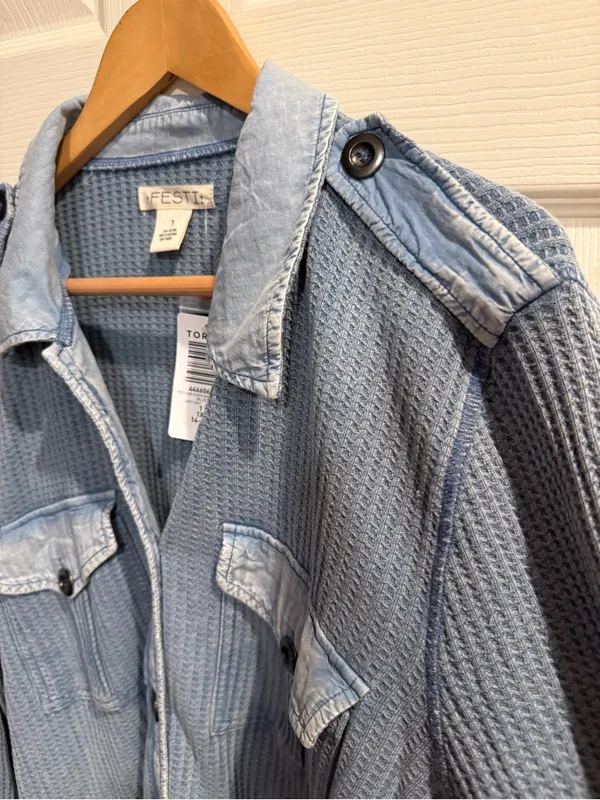 Festi by torrid Washed Light Blue Button - Image 7