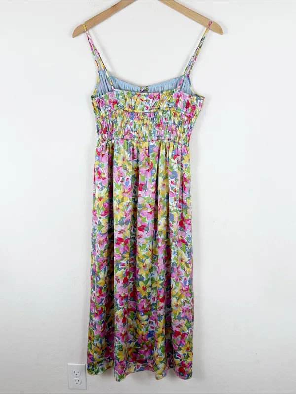 ASTR the‎ Label Floral Satin Smocked Tie Front Midi Dress - Image 6