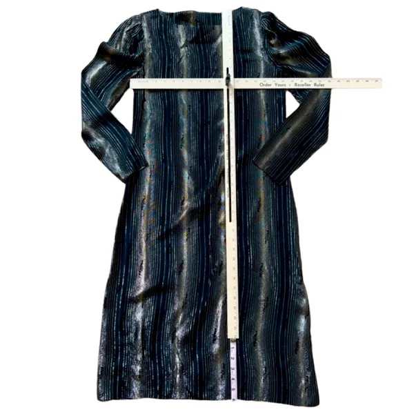 Vintage 80s Black Gold Silver Shimmer Long Sleeve Dress size 7 / 8 Shangri La - Image 6