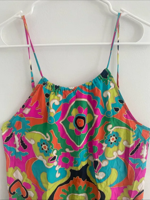 Alice & Trixie Silk Halter Neck Adjustable Strap Bright Bold Slip Dress LARGE - Image 7