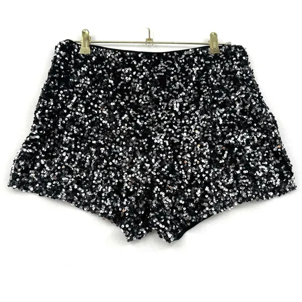 ASOS Design Sequin Shorts Black Silver Party High Rise Lined Disco Festiva Sz 8 - Image 2