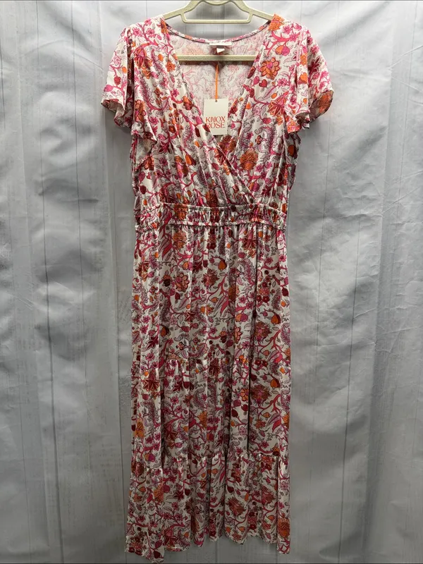 Knox Rose NWT Pink and Orange Floral Calla Lily Flutter Sleeve Maxi Dress Large - Image 2