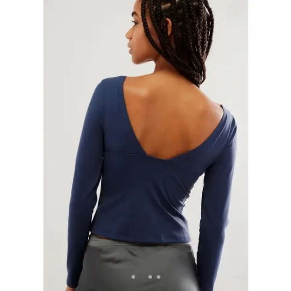 Free People Duo Corset Long Sleeve Cami V Neck Top Ancient Sea Navy Size XL New - Image 3