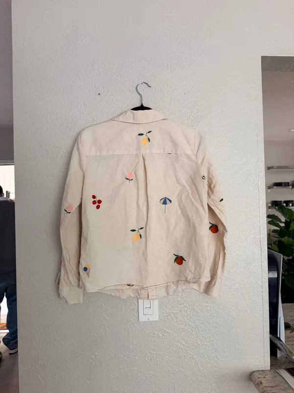 Sézane x Pangea Tomboy Shirt Fruit Floral Embroidered Ecru Linen Button down - Image 9
