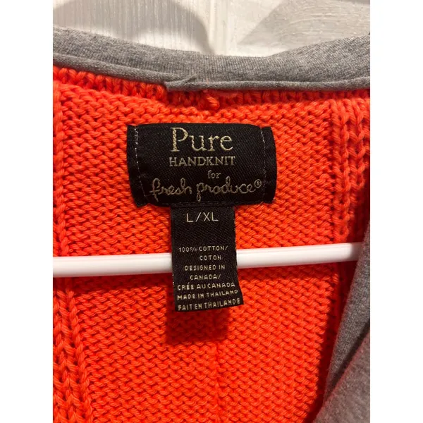 Pure Handknit for Fresh Produce Orange Cotton Knit Hooded Cardigan‎ Sweater L/XL - Image 5