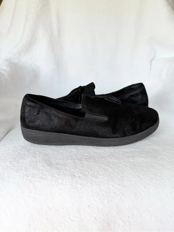 FitFlop Superskate Tassel Loafers Size size 10 Black Slip On Comfort Suede - Image 4