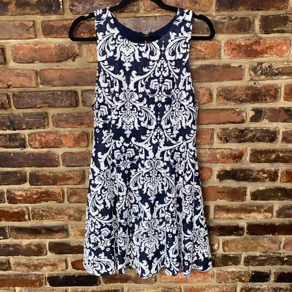 Lulus Navy Blue White Sweet On You Jacquard Mini Dress Women's Size Large - Image 2