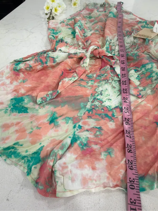 BeBop Coral & Teal Tie-Dye Halter Romper - Image 7