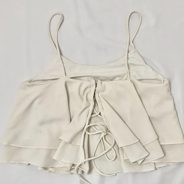 Free People Tropical Wave Cream Lace Back Crop Tank Top - M - Image 4