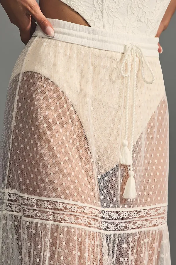 Anthropologie NWT By Sheer Lace Maxi Skirt in Ivory. SIZE Medium. - Image 5
