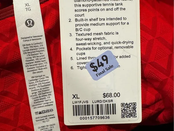 NWT LULULEMON - Textured Mesh Tennis Tank, B/C Cup - $68 - XL - Image 11