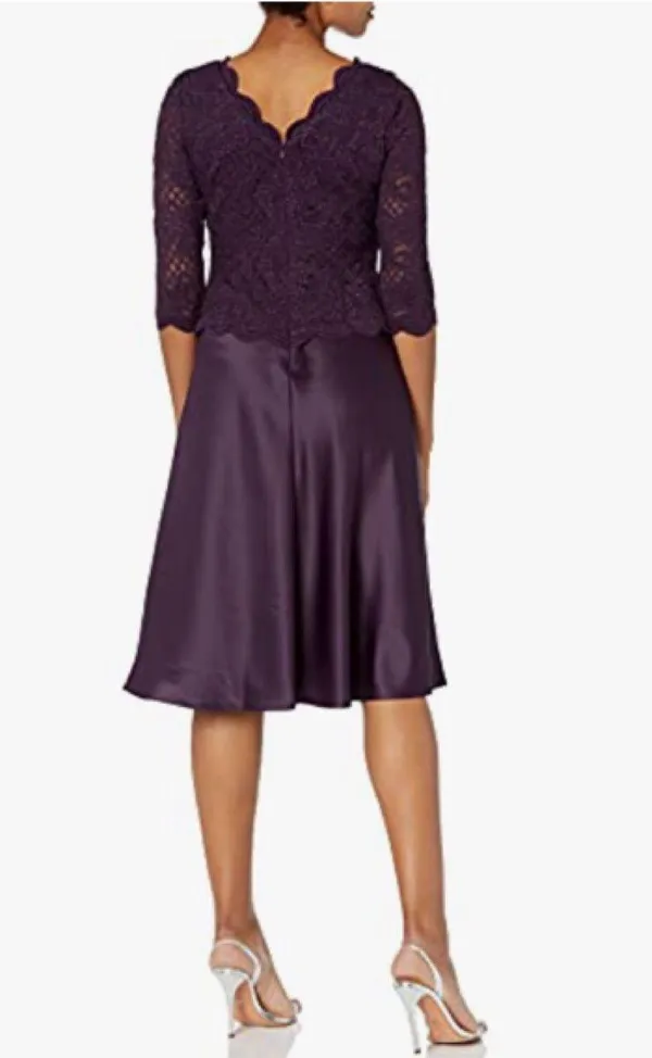 Alex Evenings Womens Size 12 Tea-Length Lace Mock Special Occasion Dress, Deep Plum, Reg $450.15 - Image 3
