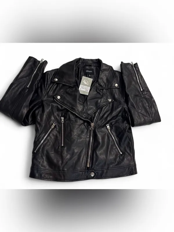 Zenana Virginia Black Vegan Leather Moto Jacket Size M NWT - Image 3