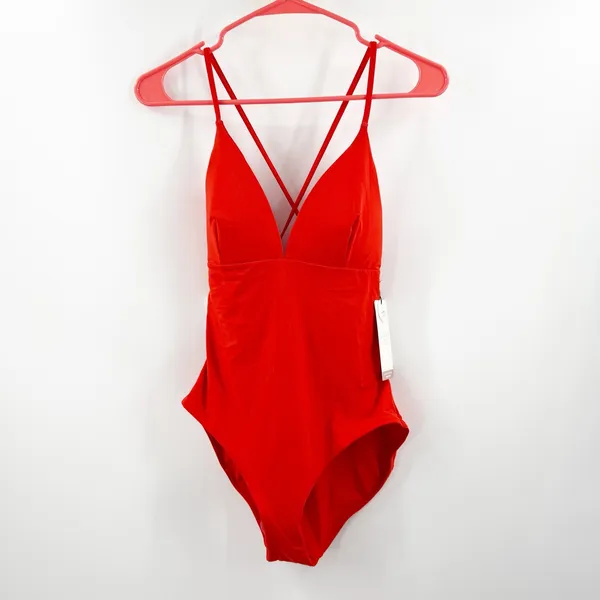 Calia Swimsuit SZ 6 Triangle Strappy Back One Piece NWT Fresh Red Tummy Control - Image 4