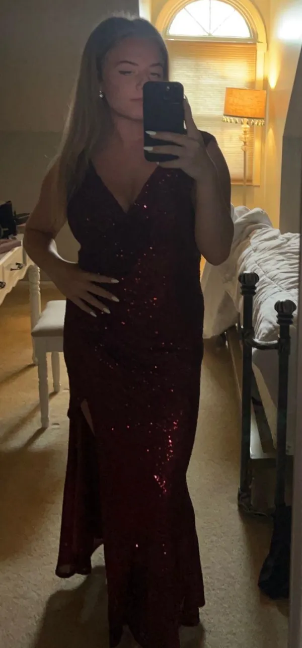 Lady Black Tie Dark Red Sparkle Prom Dress - Image 2