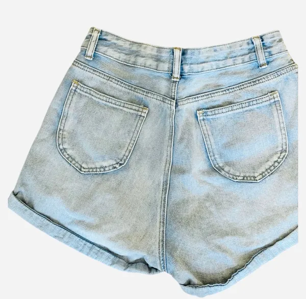 Princess Polly Blue Denim High Rise Shorts Cuffed 4 - Image 4