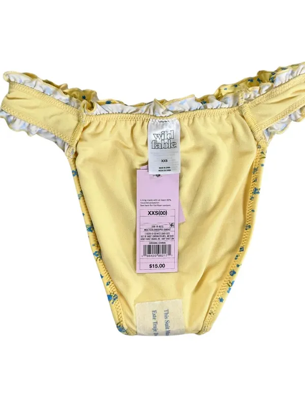 Wild Fable Yellow Floral Ruffle Bikini Bottom with Blue Print - Image 4