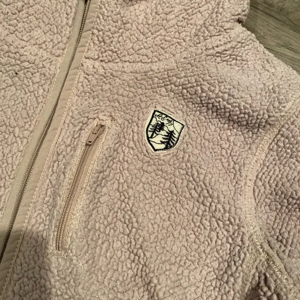Womens American Eagle Fleece Zip Up Hoodie Jacket Beige/Light Khaki/Lite Pink Sm - Image 5